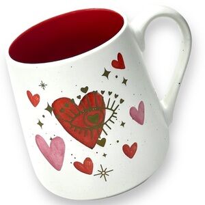Sheffield Home Red & White "All Seeing Eye" & Heart Ceramic Coffee Mug 4.5 High